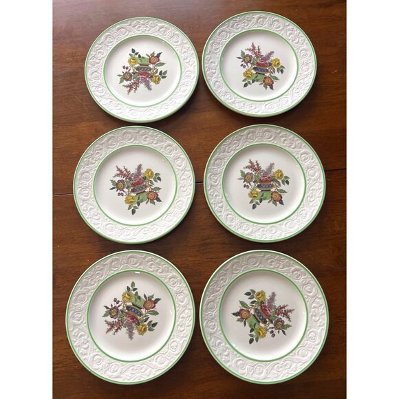 Set Of 6 Vintage Spode Copeland Floral Embossed Salad Plates 7" Made In England - Picture 1 of 5